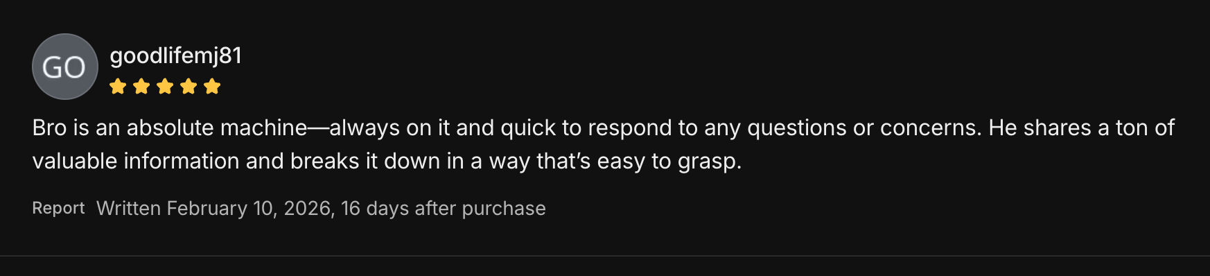 Five-star review of Andre's trading community 5